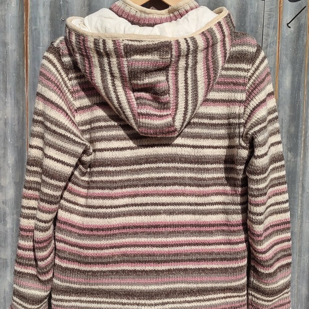 Laundromat Nepal 100% Wool Striped Hooded Sweater Jacket Full Zip Women Medium - Picture 2 of 12